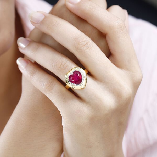 Afrikanischer Rubin (Fissure gefüllt), Weißer Zirkon Ring, 925 Silber Gelbgold Vermeil, (Größe 20.00) ca. 5.44 ct image number 3