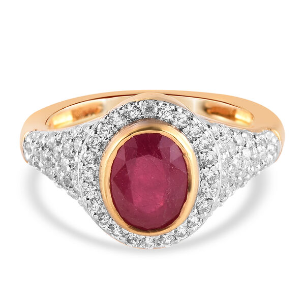 Afrikanischer Rubin und Zirkon-Ring, (Fissure gef&uuml;llt), 925 Silber vergoldet