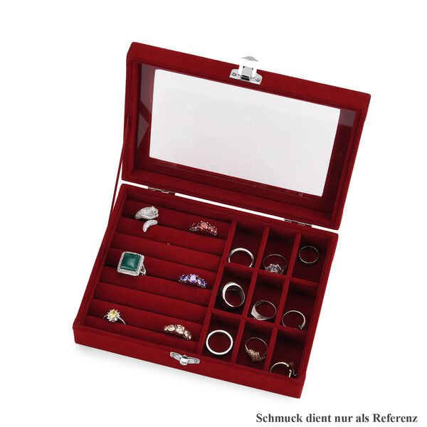 Elegante Schmuckbox aus edlem Samt mit Glasdeckel, 20x15x5 cm, Weinrot image number 5