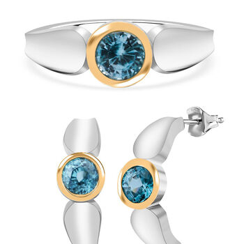 Ring und halbe Creolen mit AA blauem Zirkon