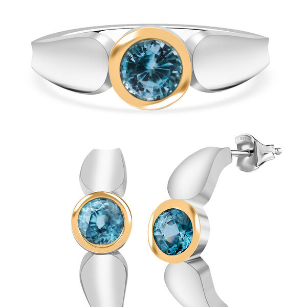 Ring und halbe Creolen mit AA blauem Zirkon image number 0