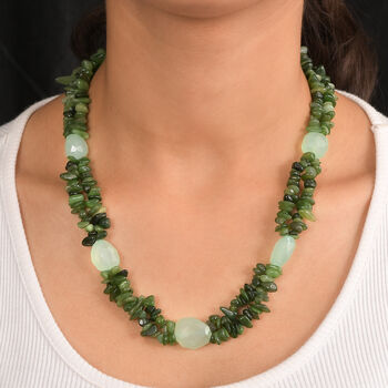 Nephrit und Chalzedon 50+2,5cm Halskette - 500 ct.