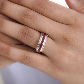 Afrikanischer Rubin (Fissure gef&uuml;llt), Wei&szlig;er Zirkon Ring 925 Silber Gelbgold Vermeil (Gr&ouml;&szlig;e 21.00) ca. 1.91 ct