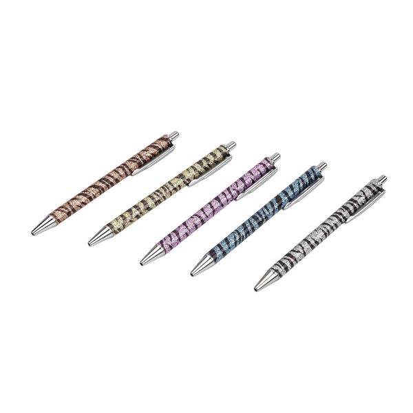 Set aus 5 Metall-Kugelschreibern im Zebra-Design mit silbernem Kopf, 14 cm, Mehrfarbig image number 2
