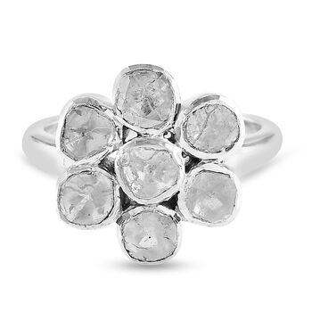Polki Diamant Blumen Ring 925 Silber platiniert (Gr&ouml;&szlig;e 17.00) ca. 0,50 ct
