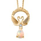 D'Joy AA Natürlicher, äthiopischer Welo Opal, Weißer Zirkon Schmuckset ca. 50 cm 925 Silber 750 Gelb Vergoldet ca. 0.49 ct