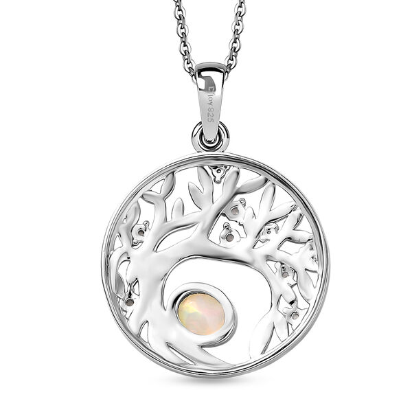 AA Nat&uuml;rlicher, &auml;thiopischer Welo Opal, Wei&szlig;er Zirkon Anh&auml;nger mit Kettte, ca. 50 cm 925 Silber Platiniert ca. 0.41 ct image number 4