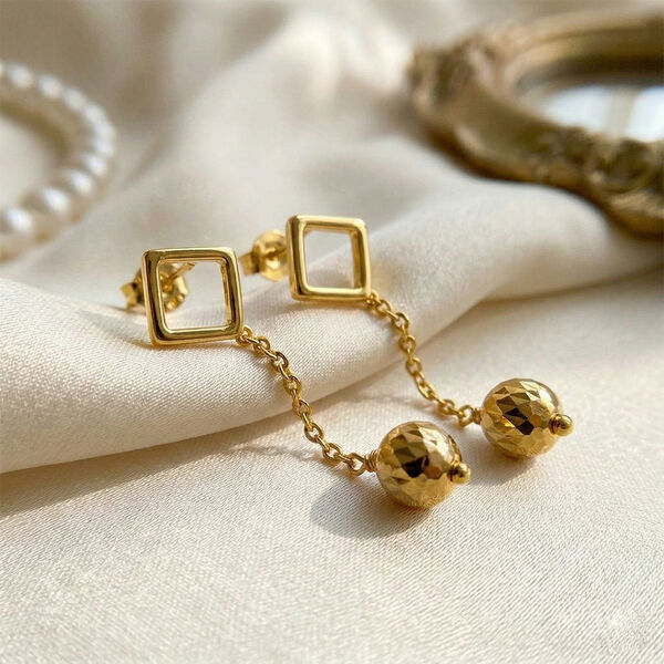 Geometrische runde Tropfen Ohrh&auml;nger, 925 Silber vergoldet image number 1