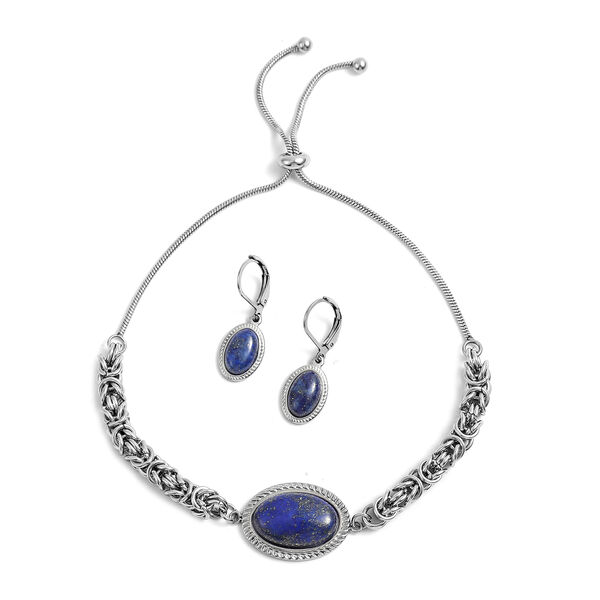 2er - Set Lapislazuli-Ohrringe und Armband, 12 cm, Edelstahl ca. 15,00 ct