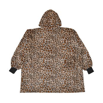 Doppellagige, superweiche Hoodie-Decke mit Sherpa-Futter, Leopard-Muster