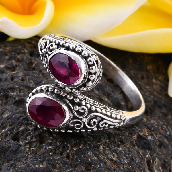 Royal Bali Kollektion - Fissure gefüllt Rubin Bypass Ring 925 Silber image number 2