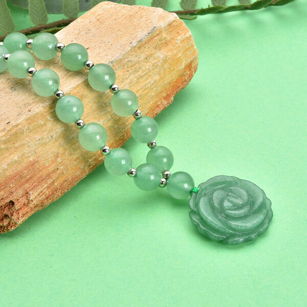 Gr&uuml;ne Aventurin-Halskette, ca. 45+5 cm, silberfarben, ca. 165,00 ct image number 2