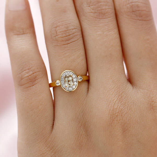 AAA Turkizit und wei&szlig;er Zirkon-Ring, 925 Silber Gelbgold Vermeil  ca. 0,79 ct image number 3
