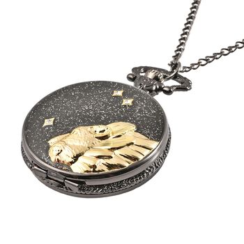 STRADA Taschenuhr mit 79cm Kette im L&ouml;we-Motiv, Japanisches Uhrwerk