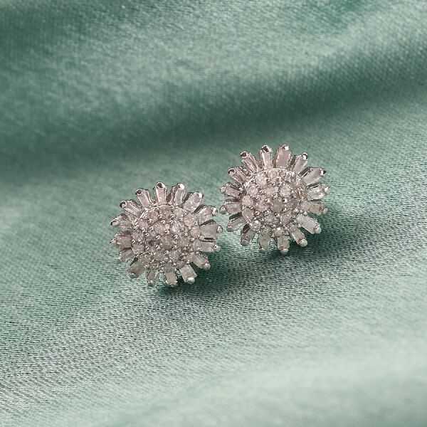 Diamant Blumen Ohrstecker 925 Silber platiniert ca. 0,50 ct image number 3