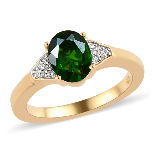 Nat&uuml;rlicher Chromdiopsid und Zirkon Ring 925 Silber vergoldet image number 4