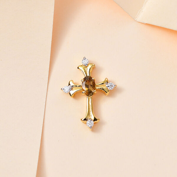 AA Natürlicher goldener Tansanit und Moissanit-Kreuz-Anhänger - 0.35 ct. image number 2