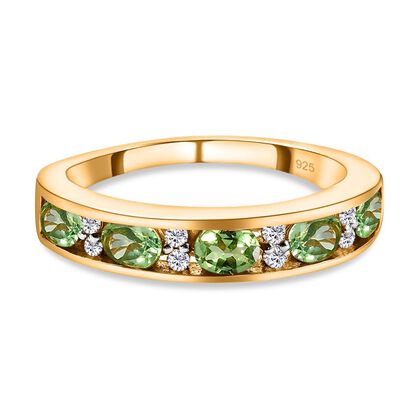 Natürlicher Merelani Mint-Granat und weißer Zirkon-Ring, 925 Silber Gelbgold Vermeil, ca. 1.02 ct