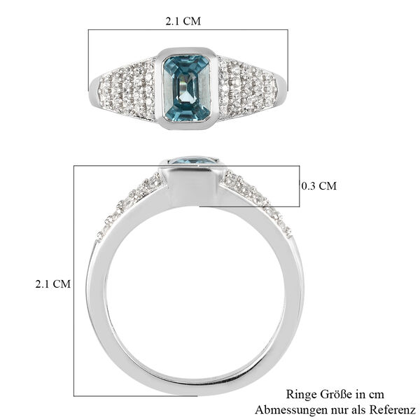 Kambodschanischer blauer und Wei&szlig;er Zirkon Ring 925 Silber platiniert image number 7
