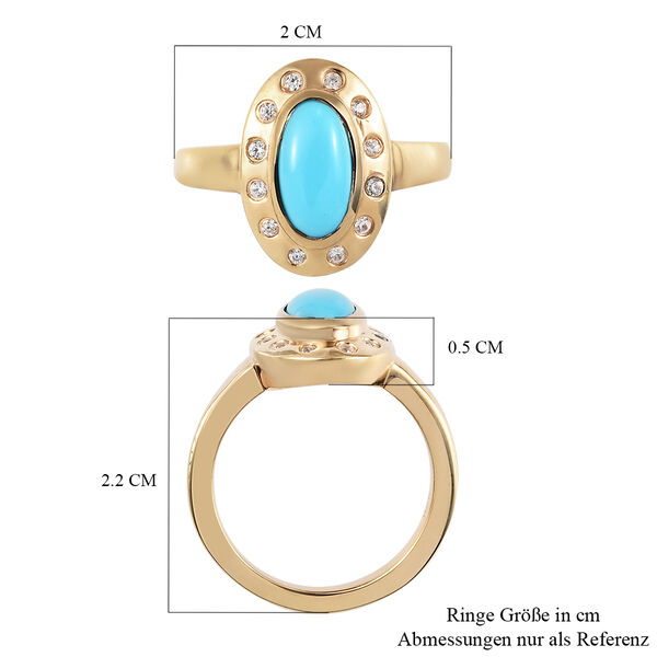 Nat&uuml;rlicher Sleeping Beauty T&uuml;rkis und Zirkon Halo Ring 925 Silber 585 Vergoldet image number 6