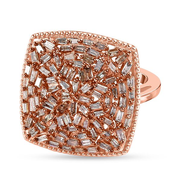 Nat&uuml;rlicher Champagner Diamant-Ring, 925 Silber Ros&eacute;gold Vermeil (Gr&ouml;&szlig;e 19.00) ca. 1,00 ct