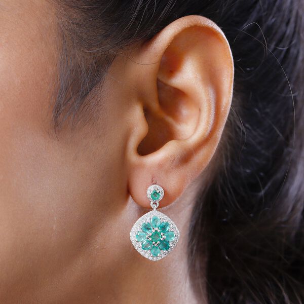 Kagem sambische Smaragd und Zirkon-Ohrh&auml;nger, 925 Silber platiniert, 3,78 ct. image number 3