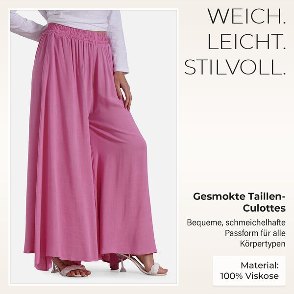 Gesmokte Taillen-Culottes, locker, bequem, elastischer Bund, Einheitsgr&ouml;&szlig;e, Rosa image number 2