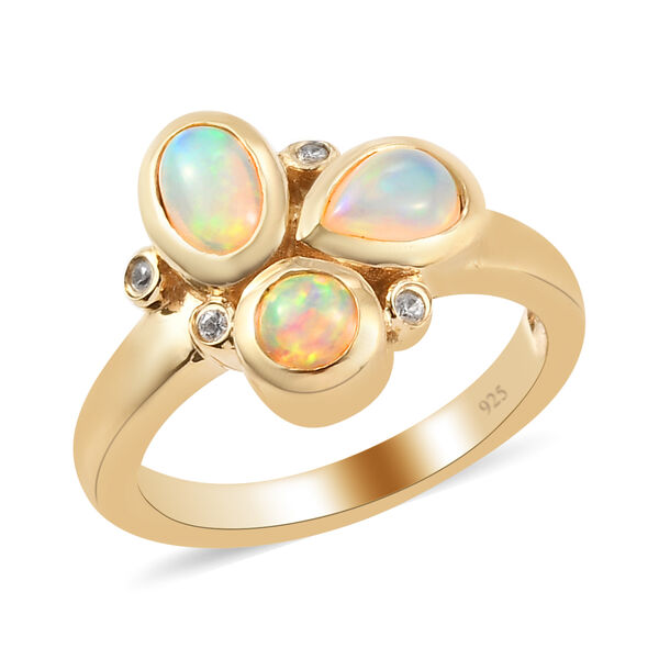 Nat&uuml;rlicher &Auml;thiopischer Opal und Zirkon Ring 925 Silber vergoldet  ca. 0,84 ct image number 4