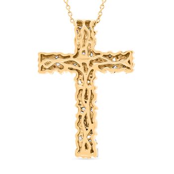 LUXURIANT SI-GH SGL zertifizierter Labor Diamant Kreuz Anh&auml;nger mit 50cm Kette, 925 Silber 750 Gelbgold Vermeil - 1 ct.