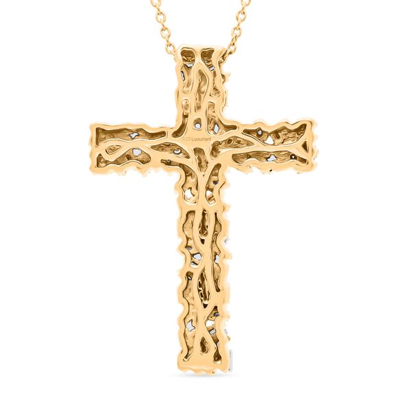 LUXURIANT SI-GH SGL zertifizierter Labor Diamant Kreuz Anhänger mit 50cm Kette, 925 Silber 750 Gelbgold Vermeil - 1 ct. image number 3