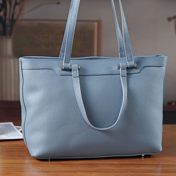 Leder-Shopper mit Doppelhenkel, 30x12x23 cm, Marineblau image number 1