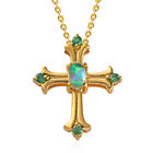 Natürlicher, äthiopischer Opal und Smaragd Kreuz-Anhänger mit Kette in Silber image number 0