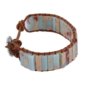 Imperial Blaues und Rotes Jaspis Armband, ca. 19 cm, Schwarz oxidiert ca. 80.00 ct