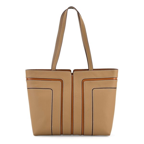 Echtleder Shopper, geometrisches Panel Design, 32x12x28, Beige