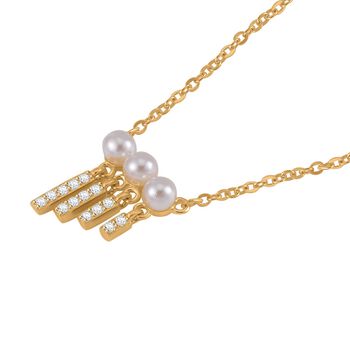 Wei&szlig;e Muschelkernperle und Zirkonia-Halskette 45cm - 0,11 ct.