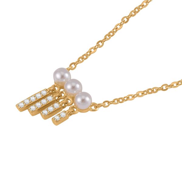 Weiße Muschelkernperle und Zirkonia-Halskette 45cm - 0,11 ct. image number 4