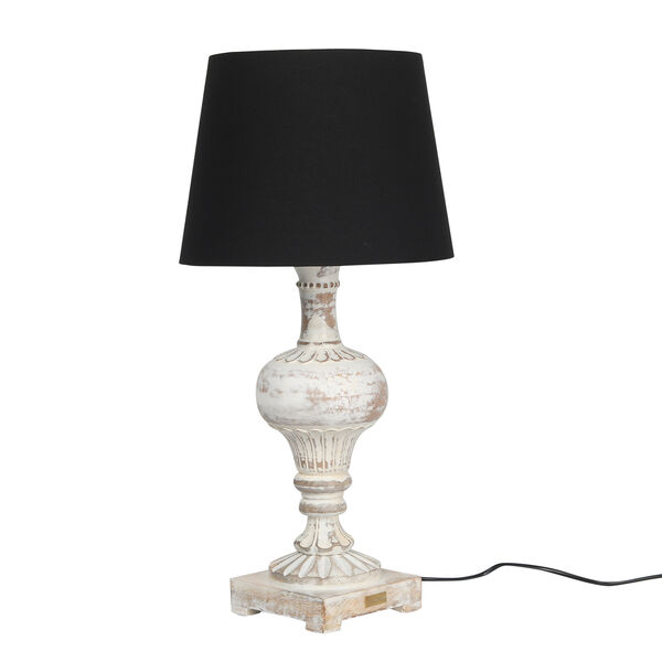 NAKKASHI - Handgeschnitzte Stehlampe aus Mangoholz, inkl. Lampenschirm, Wei&szlig; und Schwarz image number 3