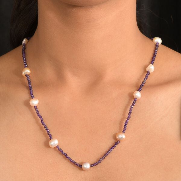 AA mehrfarbige Süßwasserperle und afrikanische Amethyst Halskette, 60cm image number 3