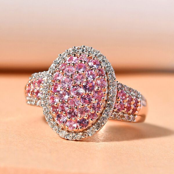 Rosa Saphir und Zirkon Ring 925 Silber Rose Gold-&Uuml;berzug image number 2