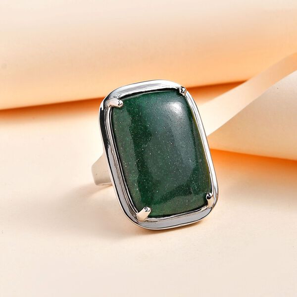 Gr&uuml;ner Aventurin Ring, Edelstahl (Gr&ouml;&szlig;e 16.00) ca. 26.52 ct image number 2