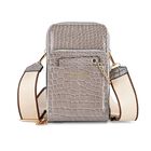 Passage - Crossbody-Tasche aus PU-Lackleder mit Krokoprägung, mehreren Fächern mit RFID-Schutz und gewebtem, verstellbarem Riemen, 18 x 7 x 11 cm, Taupe