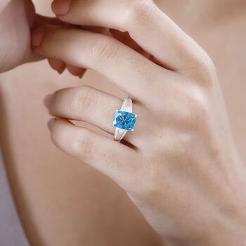 Indischen Ozean Quarz, Wei&szlig;er Zirkon Ring 925 Silber (Gr&ouml;&szlig;e 16.00) ca. 3,31 ct