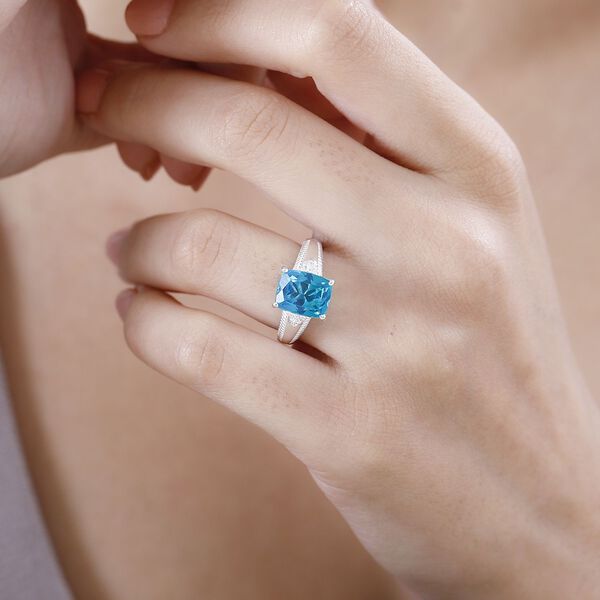 Indischen Ozean Quarz, Wei&szlig;er Zirkon Ring 925 Silber (Gr&ouml;&szlig;e 16.00) ca. 3,31 ct image number 2