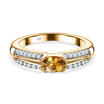 AA Nat&uuml;rlicher goldener Tansanit, Wei&szlig;er Zirkon Ring, 925 Silber Gelbgold Vermeil (Gr&ouml;&szlig;e 20.00) ca. 0.79 ct