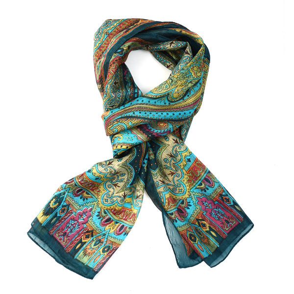 100% Natur Seide, Designer Schal, 50x160 cm, Petrol image number 4