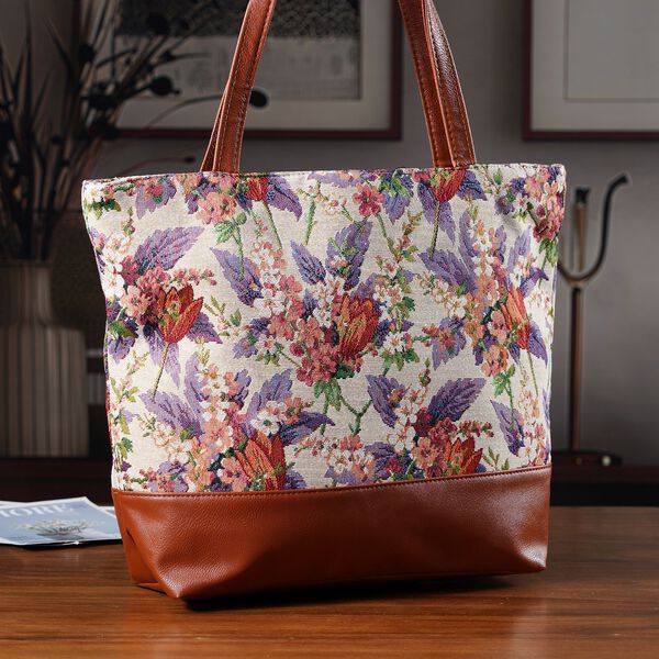 Schultertasche mit Blumenprint, 42x34x12cm, Mehrfarbig image number 1