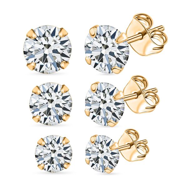 LUSTRO STELLA 3er-Set AA wei&szlig;e Zirkonia Ohrringe, , 925 Silber vergoldet