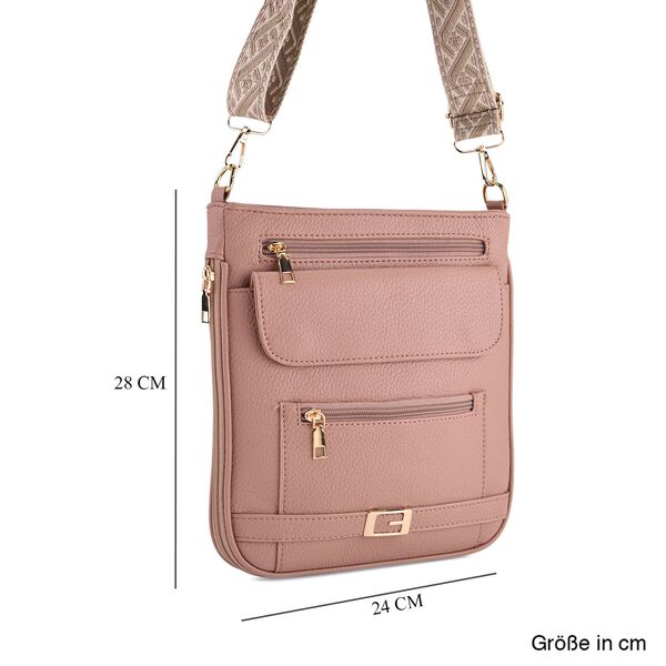 Crossbody-Tasche mit gewebtem Schulterriemen und Reißverschlussfächern, 24x28 cm, Rosa image number 8