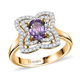 AAA Lila Saphir, Weißer Diamant Ring 417 Gold (Größe 19.00) ca. 1,39 ct