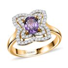 AAA Lila Saphir, Weißer Diamant Ring 417 Gold (Größe 19.00) ca. 1,39 ct